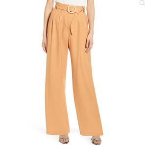 WAYF Women's M Medium Ellyn Belted Pleated Trousers Tangerine Orange Wide Leg